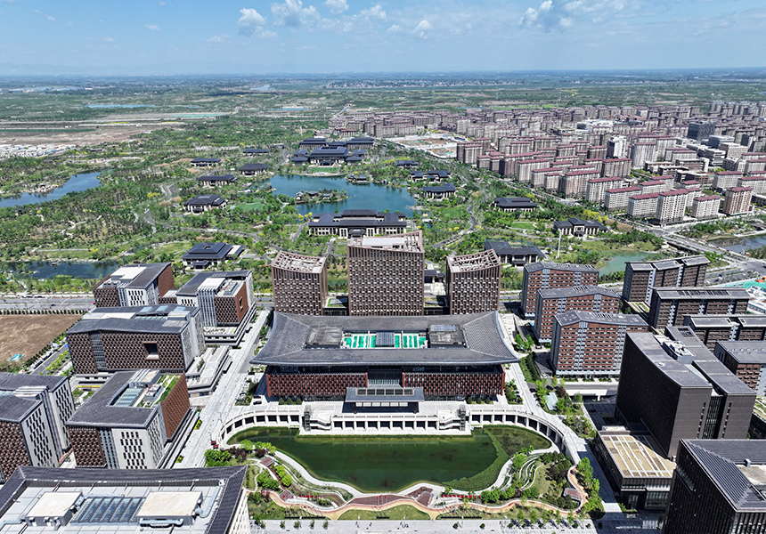 2024年4月23日，雄安新區商務服務中心（無人機照片）。牟宇攝