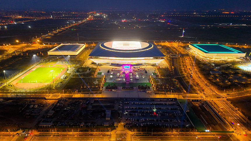 3月30日，雄安體育中心航拍圖。劉良毅攝