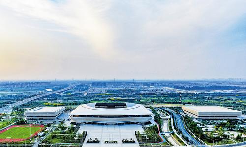 近日航拍的雄安體育中心。