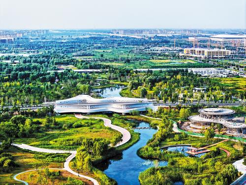 9月9日航拍的雄安新區中央綠谷。 本報見習記者李暢攝